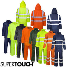 Hi Vis Viz Rainsuit Jacket Trouser Waterproof Hooded PVC Unisex Rain Wear Set