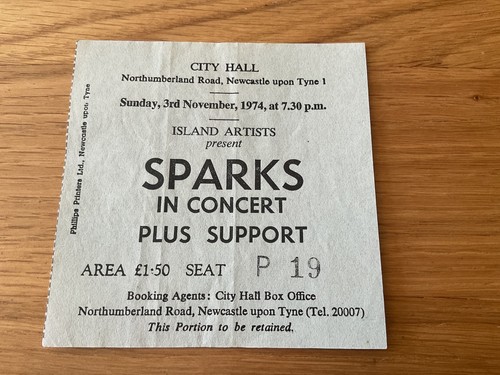 Sparks concert ticket - ticket, 3rd