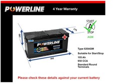 AGM Battery fits BMW 520D 2.0D 2010 on Stop Start 020 AGM 950A 105Ah Powerline