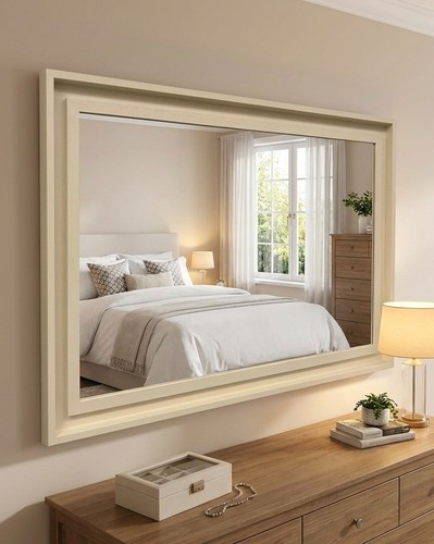 Large cream solid wood mirror - cream,