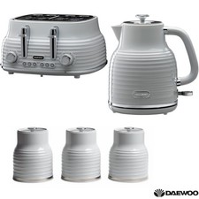 Daewoo Sienna Matching Kettle 4-Slice Toaster Tea Coffee Sugar Canister Set Grey