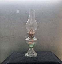 Light Green Glass And Brass Vintage Oil Lamp. 13" In High. 
