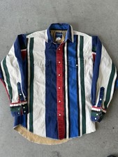 Vtg 90s Wrangler Brushpopper Blue White Stripe Pearl Snap Western Shirt Men’s M
