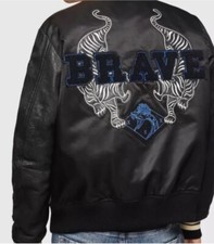 DIESEL KHARKOV FABRIC/LEATHER BOMBER JACKET EMBROIDERED NWT MEDIUM