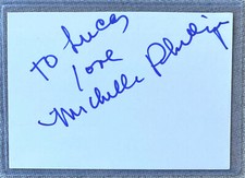 Mamas and the Papas Michelle Phillips Signed IP 4x6 Index Card In Top Loader 