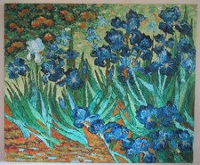 Large Vintage Van Gogh Floral Irises COPY Impasto Oil Painting Signed Unframed