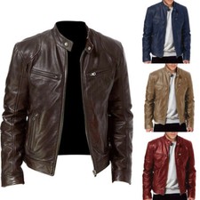 PLUS SIZE MENS VINTAGE RACER BLACK BROWN LEATHER CASUAL SLIM FIT BIKER JACKET UK