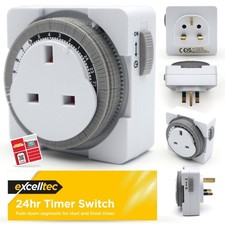 24 Hour Segment Timer Switch 24hr Mains Plug In Mechanical Clock Energy Saver