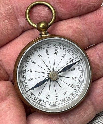 Antique brass pocket compass - antique,