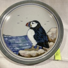 Highland Stoneware Scottish Pottery. Plate/Wall Hanging 26 cm -Puffin Design -R