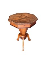 Antique Victorian Inlaid Marquetry Trumpet Shaped Sewing Work table In Walnut