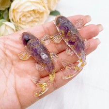 Natural Amethyst Quartz Crystal Gravel Koi Carved Drop Glue Lucky Fish Ornament