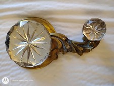 Antique Servant Bell Pull Faceted Cut Crystal Knobs Brass 6.5” Victorian Salvage