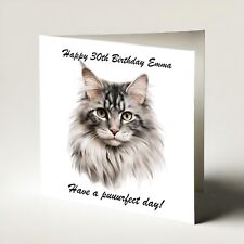 Personalised Birthday Cat Card Maine Coon for Girl Daughter Sister Friend Niece