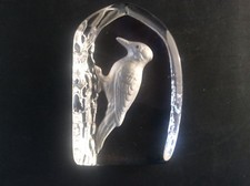 WEDGWOOD Signed Crystal Glass Paperweight Woodpecker Bird Sculpture Mint 
