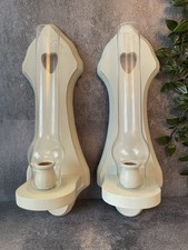 Vintage Carved Wood Wall Candle Sconce  Pair Folk Country Farmhouse Style Green