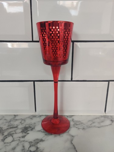 Red tall stem glass votive - red,