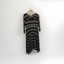 Masai Clothing Size Large Black Grey Striped Jersey Dress Asymmetric Hem