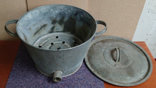 Vintage galvanised lidded pot - vintage,