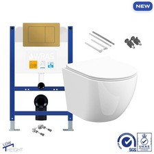 Rimless Wall Hung Toilet Pan & Low Height 0.80m Concealed Cistern Frame WC Unit