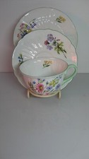 VINTAGE SHELLEY CHINA ENGLAND  TRIO OLEANDER SHAPE CUP SAUCER PLATE WILD FLOWERS