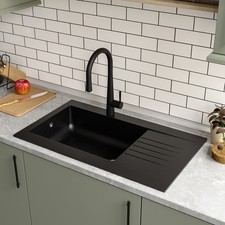 Single Bowl Black Composite Kitchen Sink with Reversible Drainer - Essence