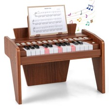 COSTWAY 25 Lighted Keys Kids Piano Keyboard Mini Digital Piano Wooden Toy-Brown