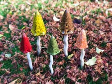 NEW AUTUMN COLOURS  Ceramic Toadstools SET OF 5  decor Garden design ornament