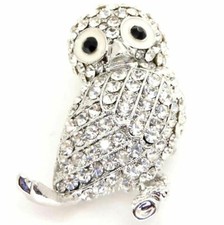 Owl Brooch in Silver Tone