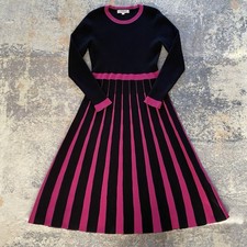 Rene Derhy Women's Knit Dress Size Medium Black & Pink Pleated Long Sleeve