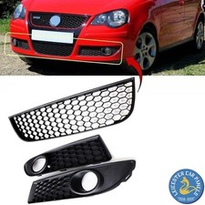 VW Polo GTI Front Bumper Lower Grille & Pair Fog Grilles Honeycomb 05-09 