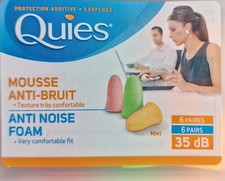 Quies Soft Foam Ear Protection Plugs 35dB - 1 Pack of 6 Pair- Anti Noise Foam