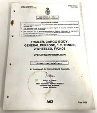 British Military Issue Trailer, Cargo Body General Purpose Operating Information