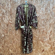 Vintage Double Peach Brown & Gold Silk Floral Long Kimono (One Size)