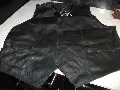 Black leather biker waistcoat - black,