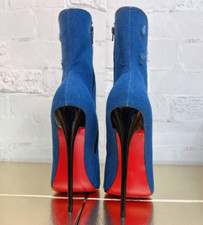 ULTRA HIGH HEEL 6" 16CM DENIM ANKLE BALLET BOOTS stiletto pointy toe  UK4-12