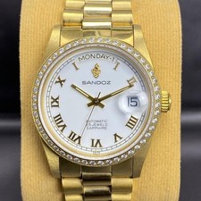 RARE Sandoz President Roman Dial White Diamond Gold Automatic Swiss Unworn Watch