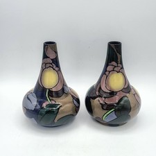 2 x Antique Royal Stanley Ware Jacobean Rosa Earthenware Hand Painted Vases