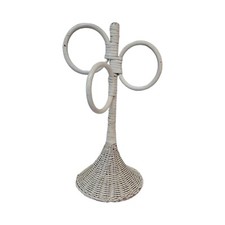 Vintage Shabby White Wicker Bathroom Vanity 3 Towel Holder Stand Farmhouse Chic