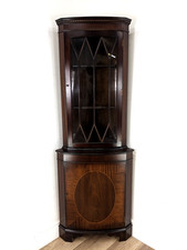 CORNER CABINET Mahogany Glass Door Bowed Front Display Cupboard FREE DELIVERY