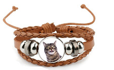 Manx Cat Pet Brown Leather Bracelet And Velvet Gift Bag