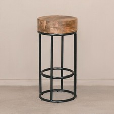 68cm Industrial Metal Black Bar Stool Chunky Round Wooden Top Kitchen Side Table