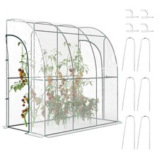 Outsunny 214x118x212cm Walk-In Lean to Wall Tunnel Plastic Greenhouse with Doors