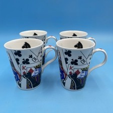 Crown Trent Casino Cups Bone China Playing Cards Poker Theme Mugs - Set of 4