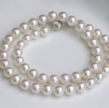 Huge AAAAA 9-10mm Natural South Sea genuine white round pearl necklace 18 inch 