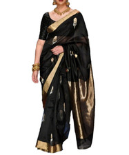 indian lichi silk saree formal Party wear bollywood designer black gold Sari