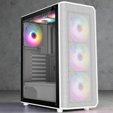 CIT White Gaming PC Case ATX Mid Tower 6 x 120MM ARGB LED Fans Glass Panel