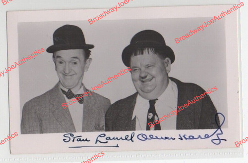 Laurel hardy signed postcard - &,