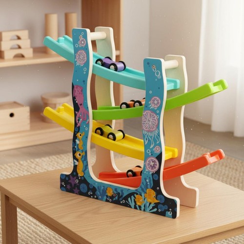 Wooden car ramp toy - wooden,