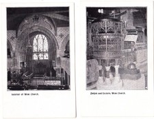 2 x  Shropshire postcards INTERIOR OF WEM CHURCH & PULPIT early 1900s